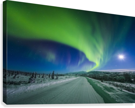 Acrylic Drawing Night Sky - Moon And Aurora Shine In The Night Sky Over A Snow (429x344), Png Download