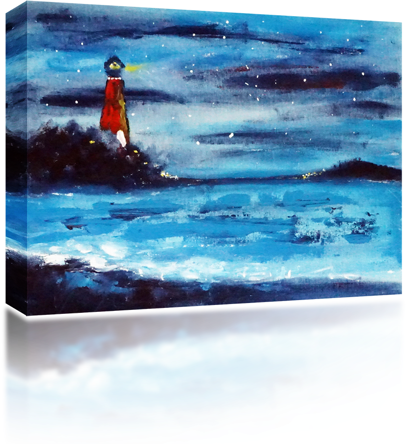 Lighthouse Night - Painting (1024x1024), Png Download