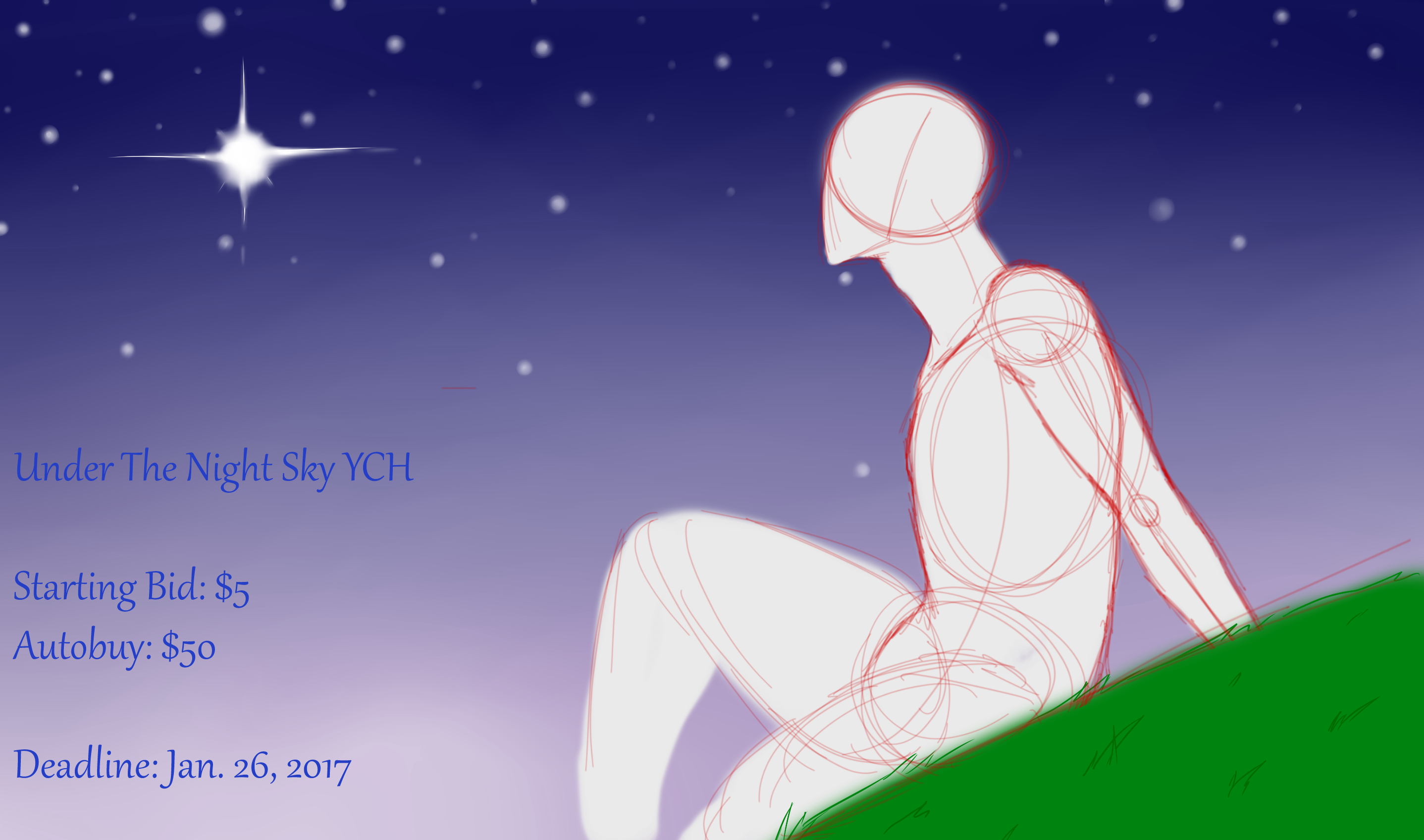 Under The Night Sky Ych - Illustration (2875x1696), Png Download