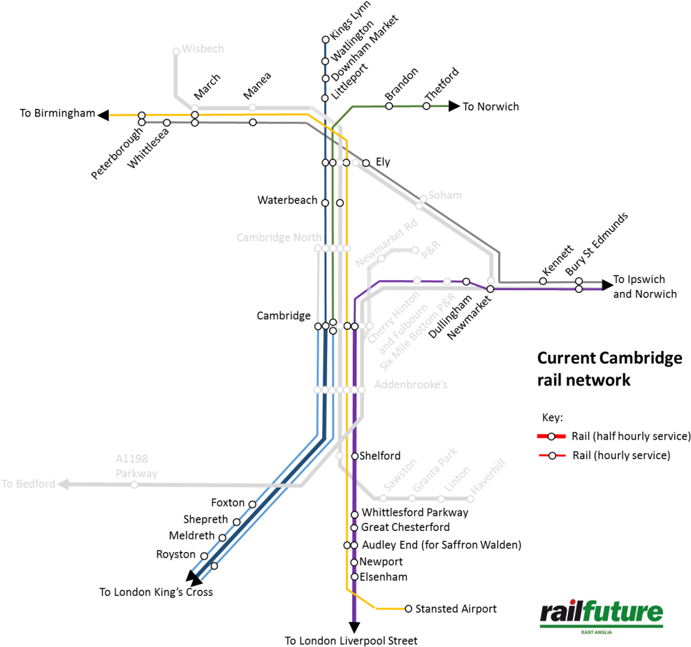 Current Rail Network - Cambridge To London Train Line (1024x956), Png Download