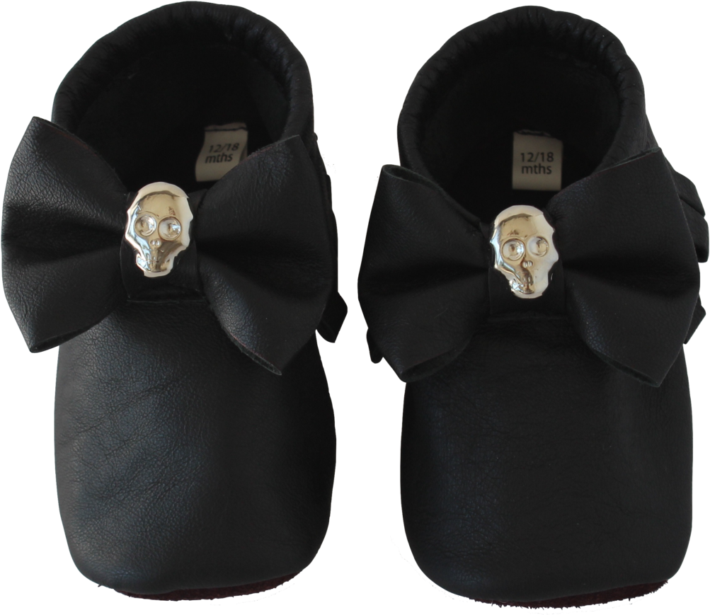 Black Bow Leather Moccasins - Leather (2048x1306), Png Download