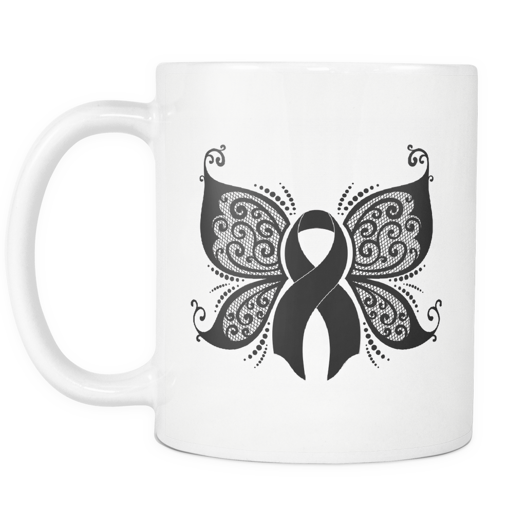 Black Ribbon Butterfly Melanoma Skin Cancer Awareness - Breast Cancer Ribbon (1024x1024), Png Download