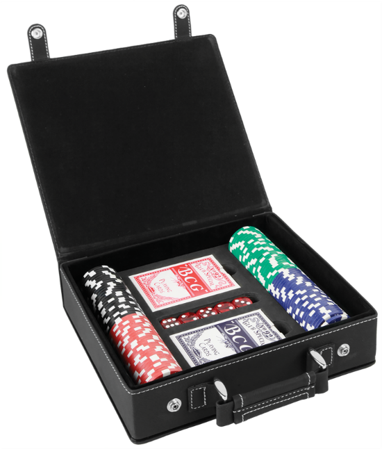 Customizable Leatherette Poker Set With Cards, Dice, - Personalized Black & Gold 100 Chip Poker Set (675x675), Png Download