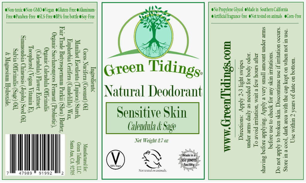 Sensitive Skin Natural Deodorant, Calendula & Sage - Green Tidings Natural Deodorant Extra Strength All (1023x614), Png Download