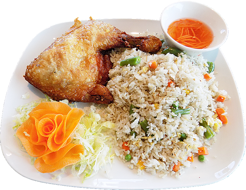 Rice With Chicken Png - Fried Rice Plate And Chicken (900x697), Png Download