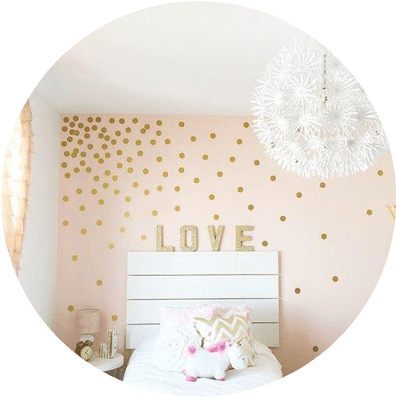 “i Also Had Been On The Hunt For Gold Polka Dot Decals - Rose Gold Wall Stickers (404x403), Png Download