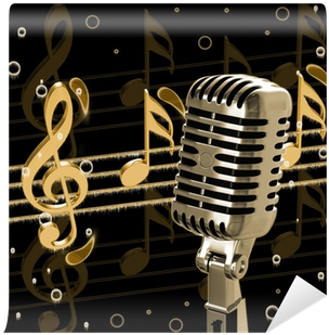 Vintage Microphone On The Background Wall Mural • Pixers® - Pentagramma Con Note E Vecchio Microfono (400x400), Png Download