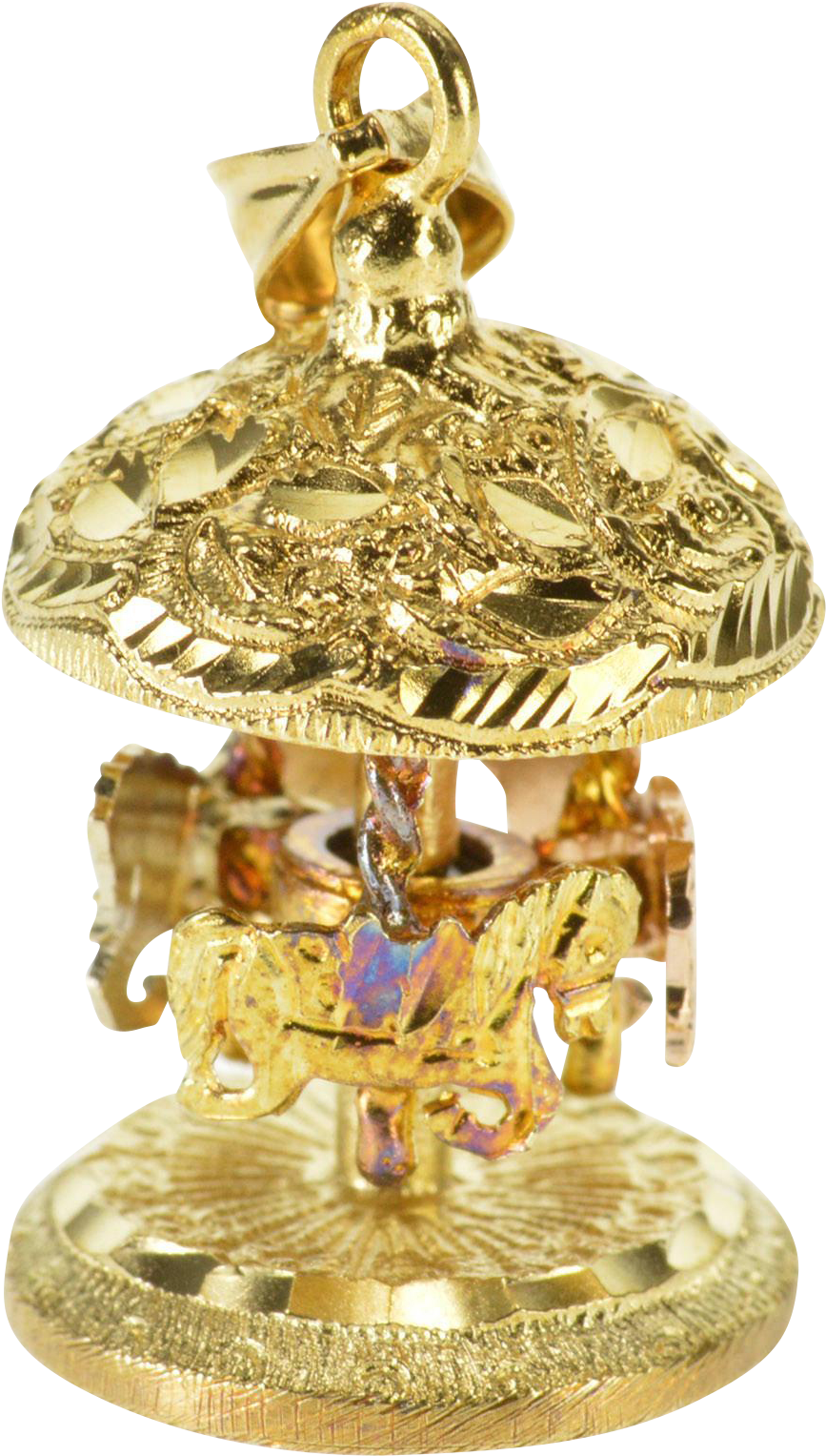 14k Ornate Articulated Carousel Carnival Ride Charm/pendant - Saraswati Golden Statue (1526x1526), Png Download