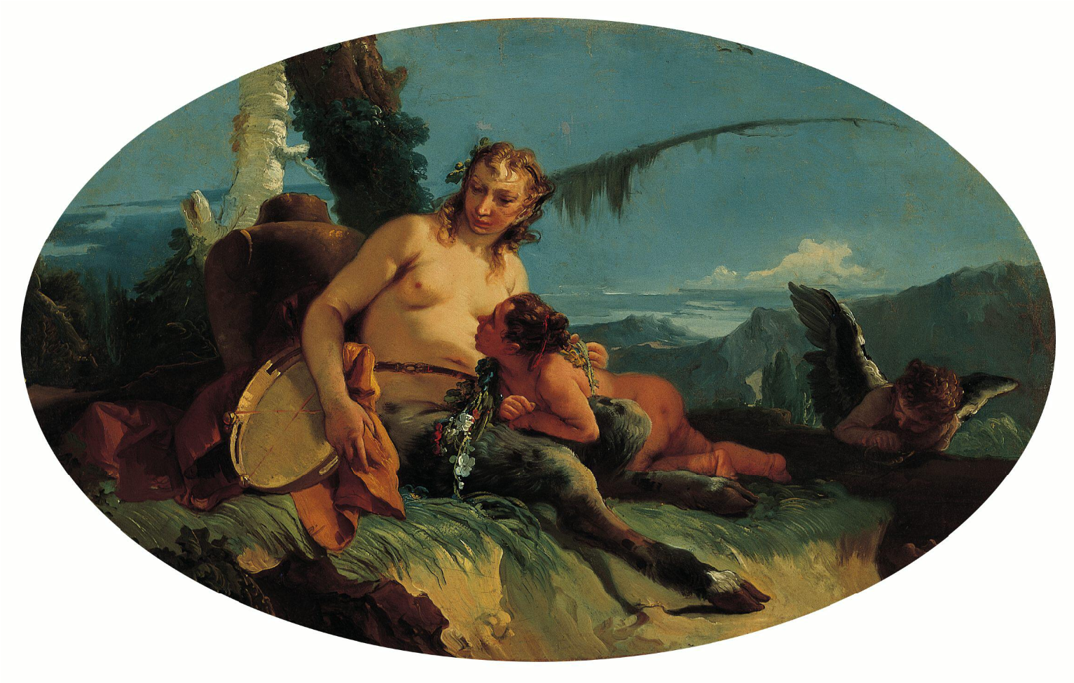 Female Satyr With Tambourine Child Putto - Female Satyr (1920x1080), Png Download