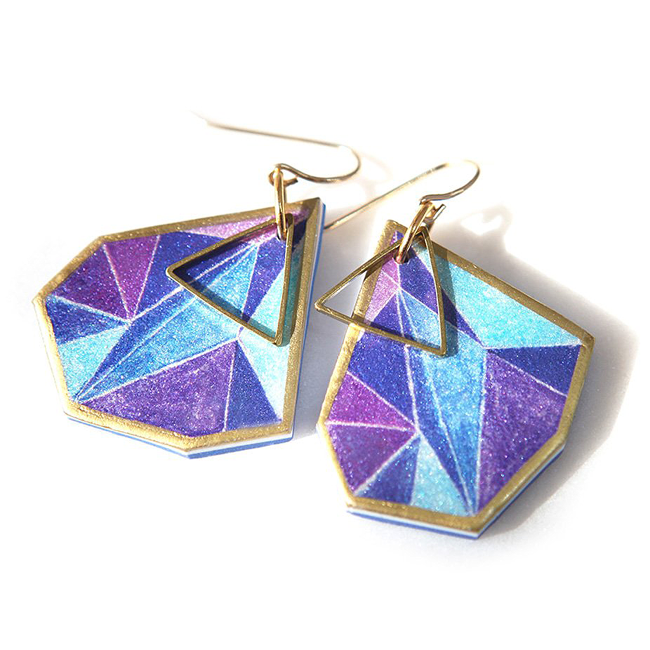 Purple Gold Triangle Art Earrings Handmade In Melbourne - Melbourne (926x926), Png Download