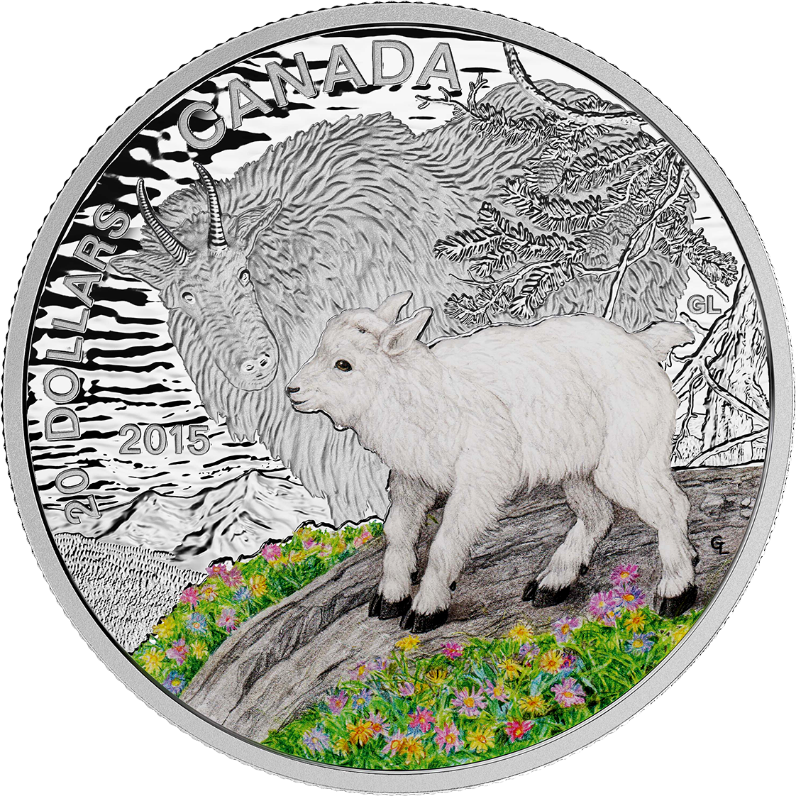 Canada 2015 Baby Animals - 2015 Fine Silver 20 Dollar Coin - Baby Animals: Mountain (1198x1166), Png Download