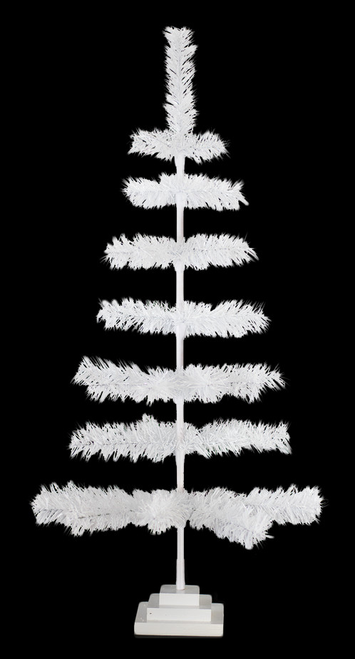 White Christmas Tinsel Tree Retro Style White Feather - Christmas Tree (498x925), Png Download