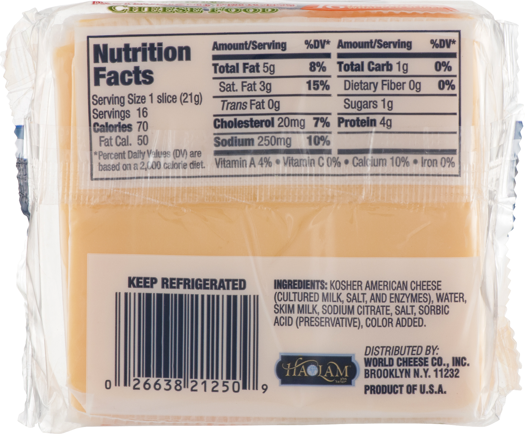 Haolam Sliced Pasteurized American Cheese, 12 Oz (1800x1488), Png Download