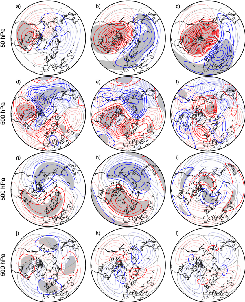 Geopotential Height Anomalies Of Wave-1 Svw Events - Illustration (850x1052), Png Download