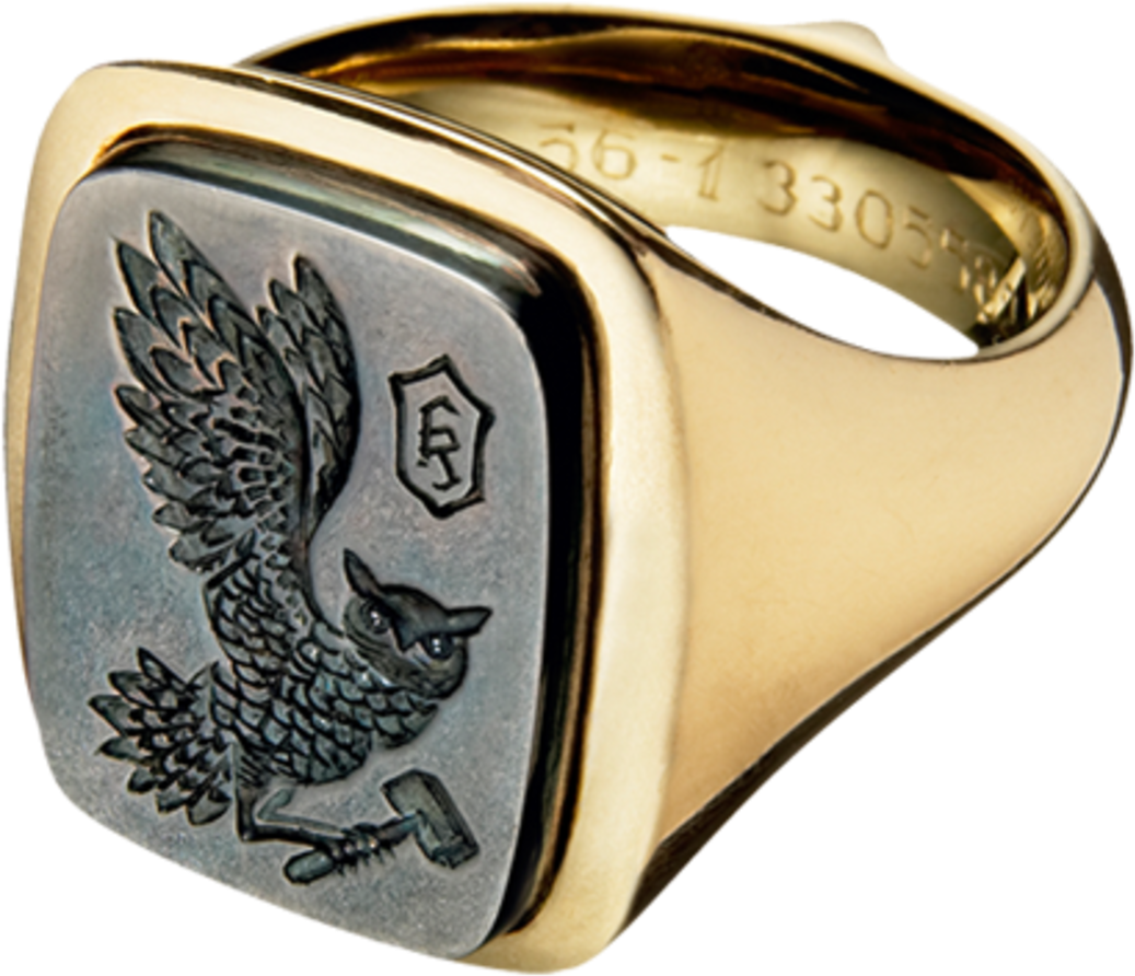 Fonderie 47 Jewelry Made From Melted Down Ak - Owl Signet Ring (1200x1187), Png Download