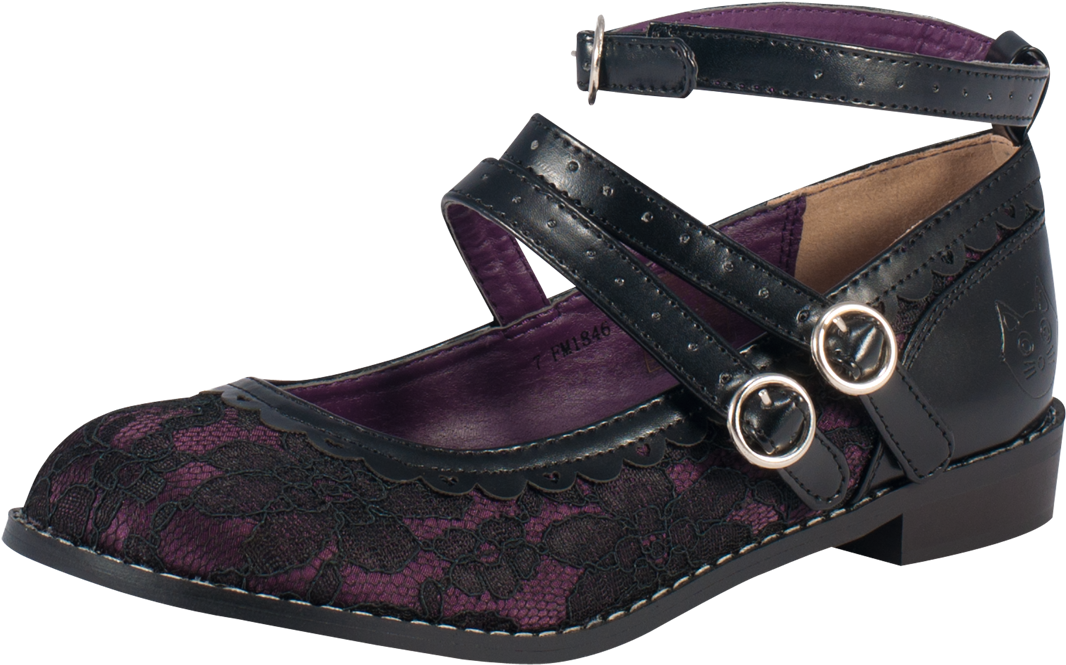 La Bella Doll Black And Purple Lace Mary Jane - Ballet Flat (1096x876), Png Download