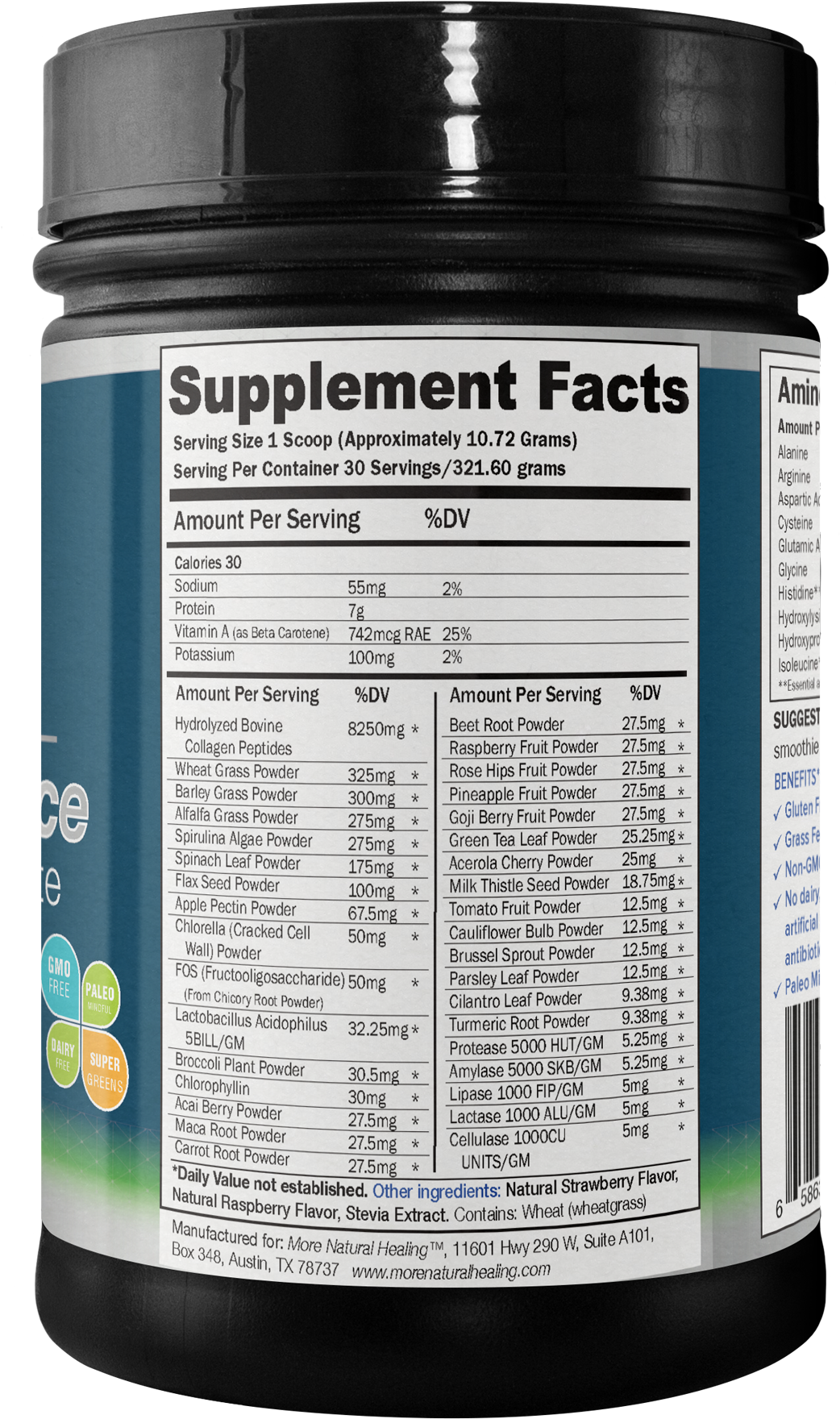 Green Science Collagen Complete Superfood Green Drink - Nutrition Facts (1237x1900), Png Download