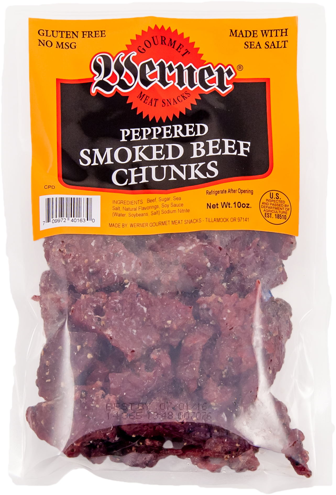 Peppered Smoked Beef Chunks - Werner Beef Jerky, Peppered - 3 Oz (2000x1999), Png Download