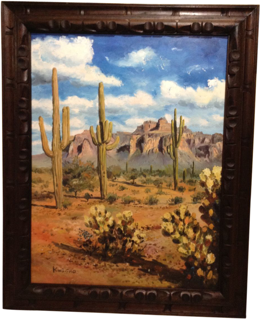 King Pao Oil Painting New Mexico Desert With Saguaro - Painting (1023x1023), Png Download