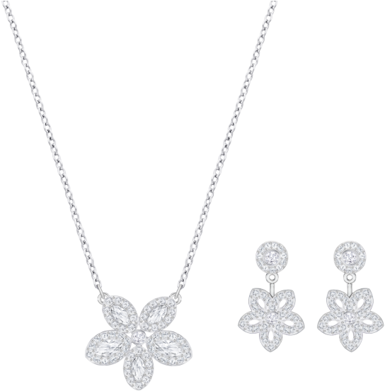 Baron Flower Necklace & Earring Set, Crystal, Rhodium - Locket (600x600), Png Download