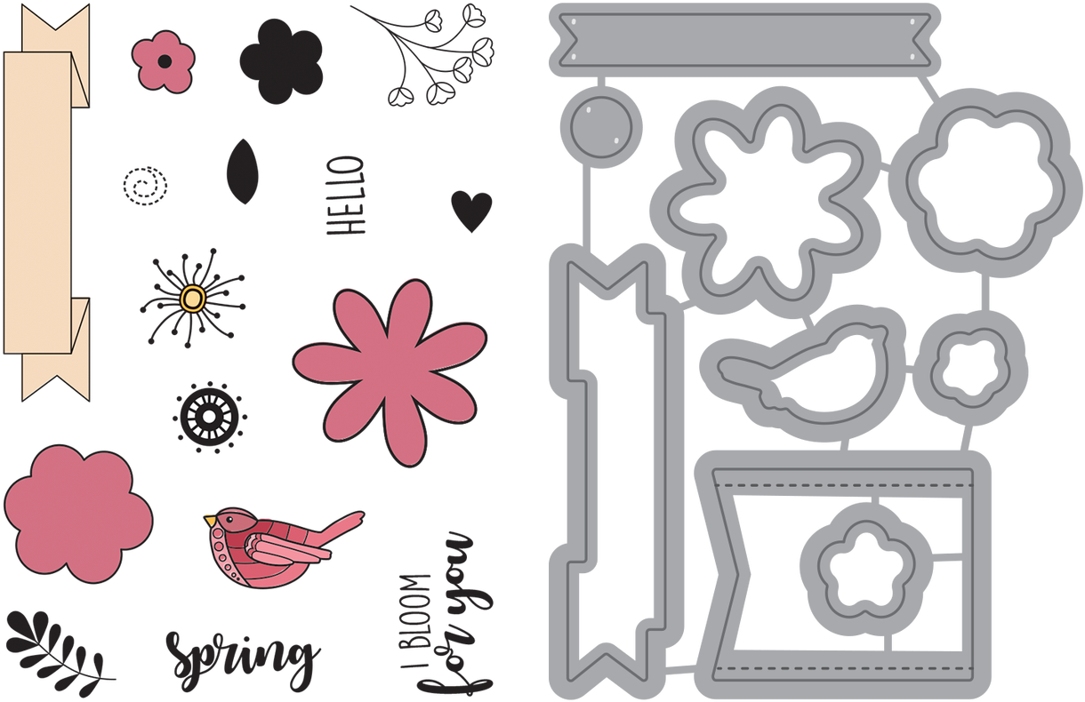 Hello Spring Stamp & Die Set - Die (1280x1280), Png Download