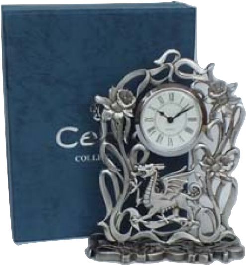 Pewter Welsh Dragon Clock (542x584), Png Download