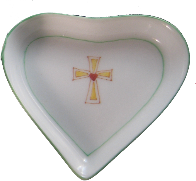 Hand Painted Porcelain Holiday Heart - Cross (700x674), Png Download