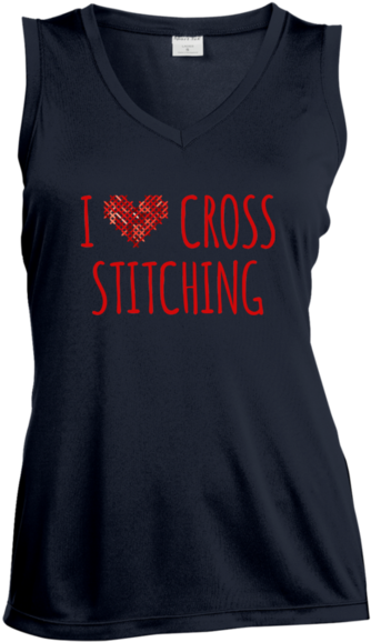 I Heart Cross Stitching Ladies Sleeveless Moisture - Too Tired Womens Sleeveless V-neck (580x580), Png Download