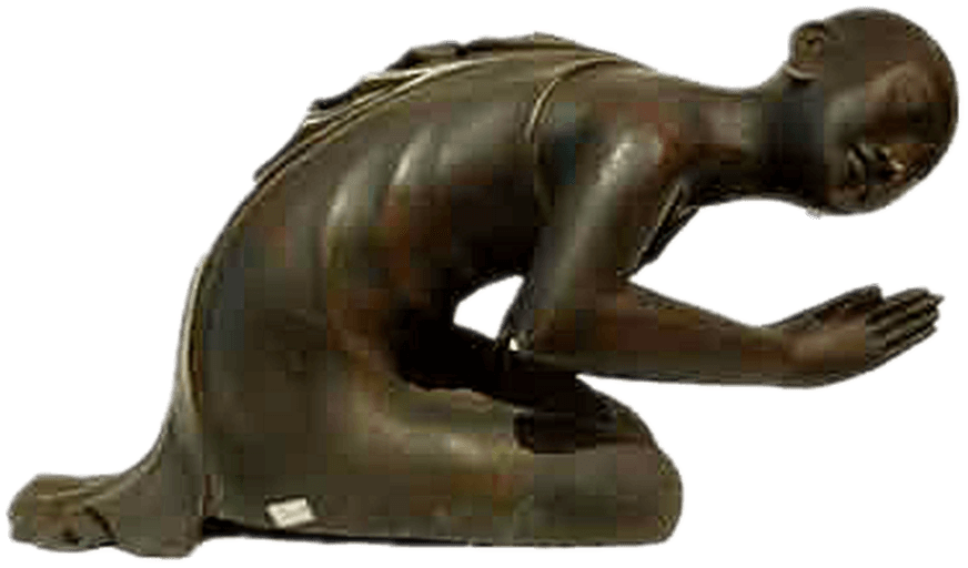 Kneeling Mendicant Monk - Bronze Sculpture (900x599), Png Download