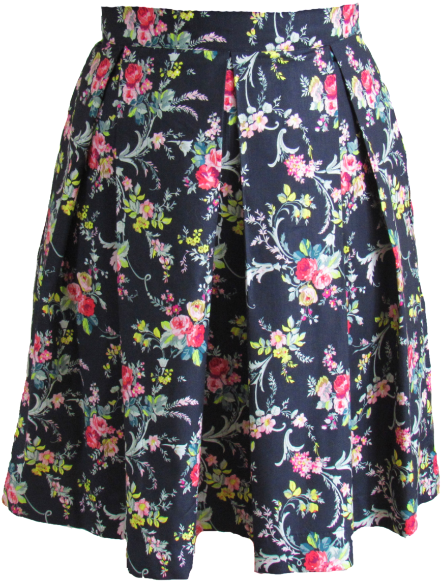 Black Floral Hartley Skirt Knee Length Pleated Skirt (936x1200), Png Download