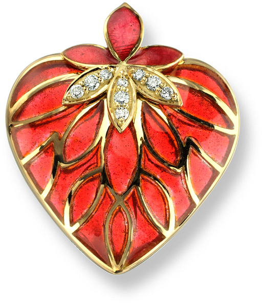 Nicole Barr Designs 18 Karat Gold Plique A Jour Heart - Diamonds Red Heart Necklace - 18k Gold 18 Inch - Nng038wa (800x800), Png Download