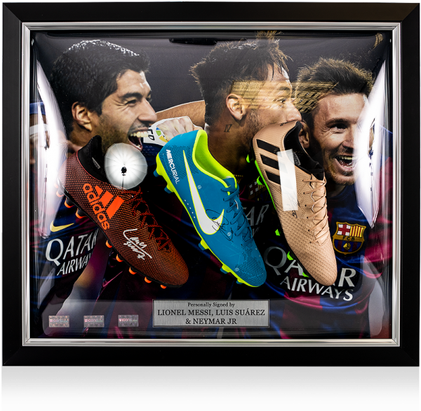 Lionel Messi, Luis Suarez & Neymar Jr Signed And Fc - Lionel Messi, Luis Suarez, Neymar Fc Barcelona Fanatics (650x665), Png Download
