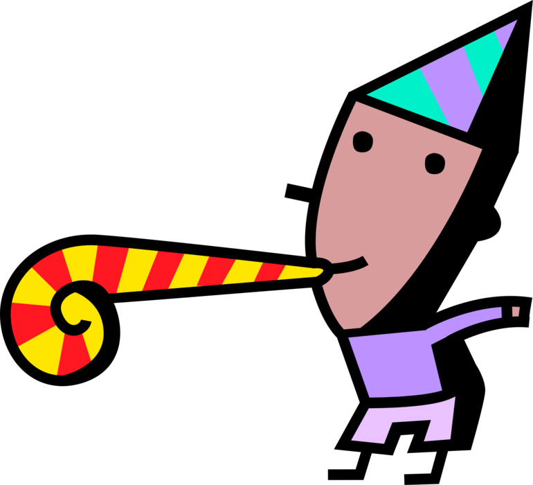 Vector Illustration Of Birthday Boy Blows Party Noisemaker - Vector Graphics (770x700), Png Download