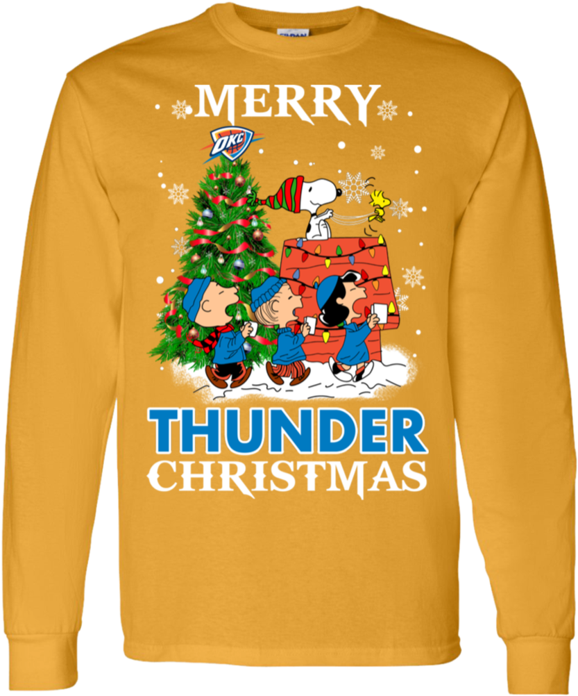 Merry Oklahoma City Thunder Christmas Snoopy Ugly Sweater (1024x1024), Png Download