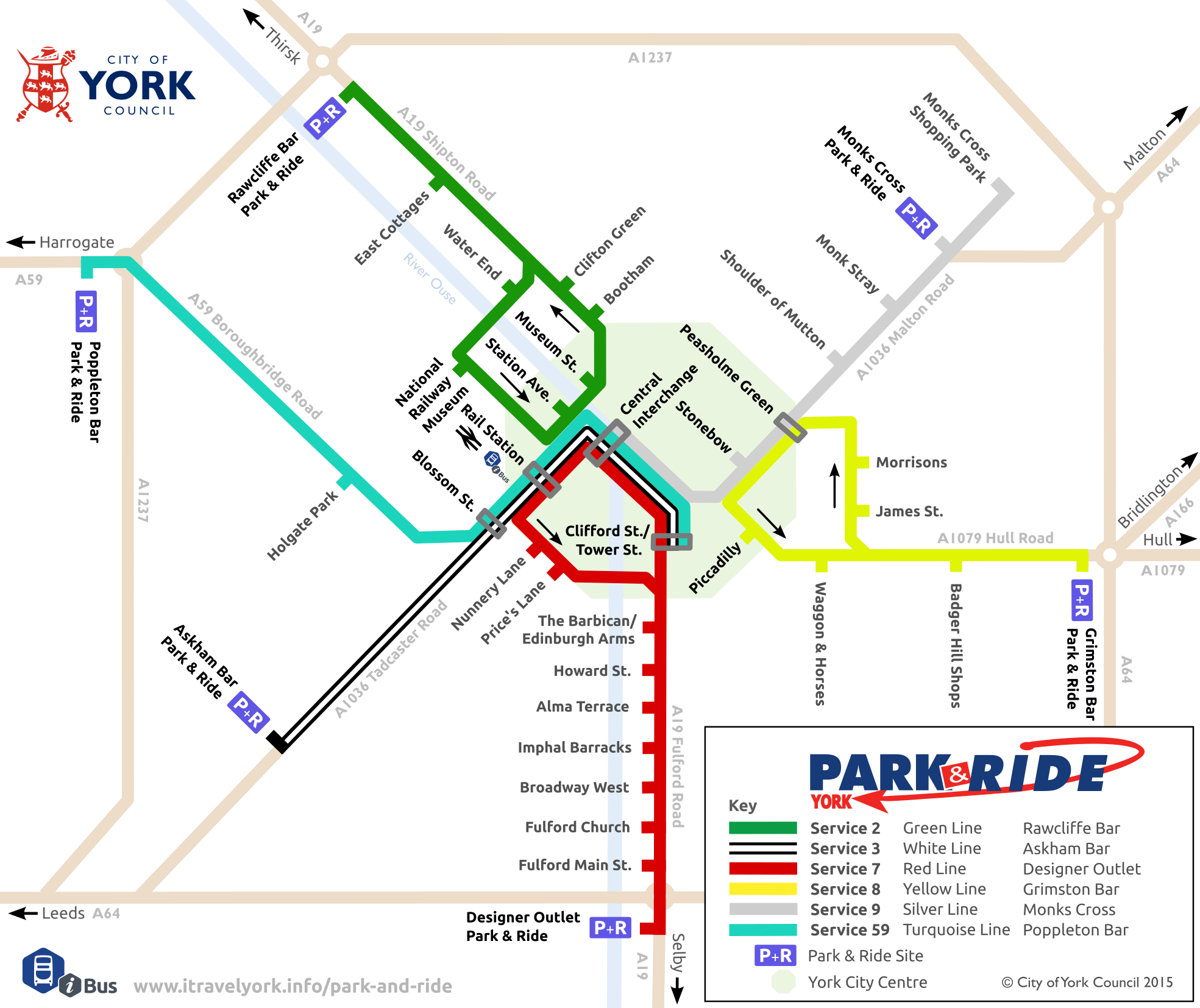Schematic Map Of York Park & Ride Routes - York Park And Ride Map (1969x1654), Png Download