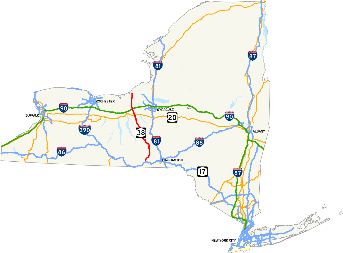 Ny Route 38 Map - New York (1450x860), Png Download