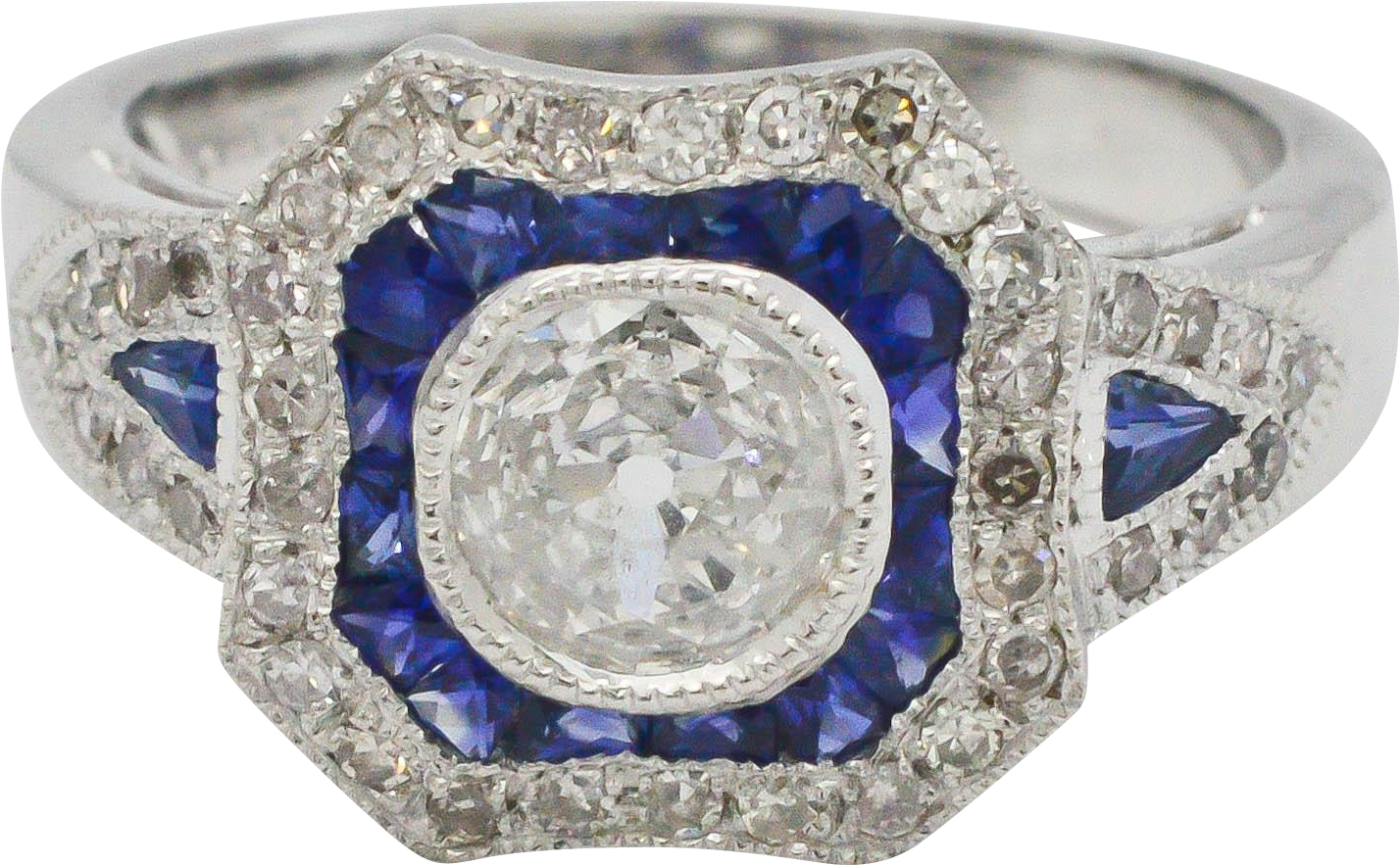 Diamond & Blue Sapphire Platinum Ring - Gemstone (1427x1427), Png Download