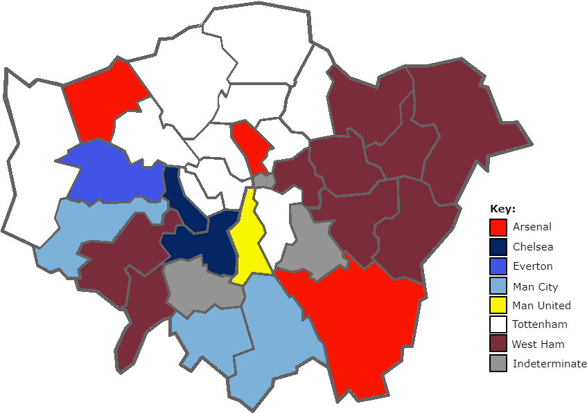 The Boroughs, Colour Coded By Football Support - North South London Divide (1024x768), Png Download