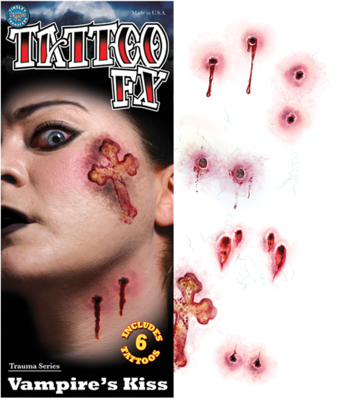 Vampire's Kiss Halloween Temporary Tattoo Fx (500x793), Png Download