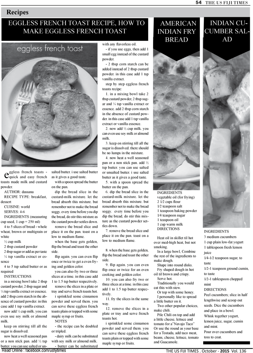 54 The Us Fiji Times Recipes Eggless French Toast Recipe, - Recipe (960x1275), Png Download