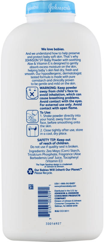 Johnson's Baby Powder Soothing Aloe & Vitamin E, Pure - Johnson's Baby Powder Pure Cornstarch With Aloe (800x800), Png Download