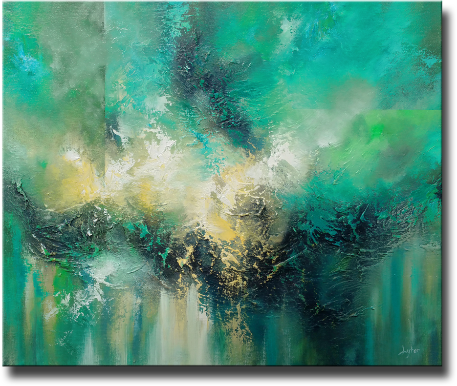 "waves Of Emerald And Gold\ - Green And Gold Painting (1000x850), Png Download