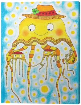 Jellyfish Family, Child's Drawing, Watercolor Painting - Watercolor Painting (400x400), Png Download