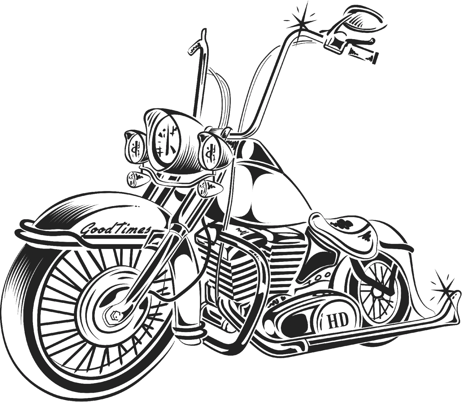 Lowrider Drawing At Getdrawings - Old School Harley Drawing (1500x1305), Png Download