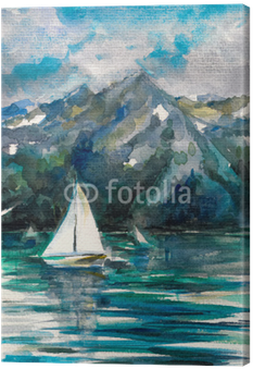 Sailboat On Lake Watercolor Painted - Żaglówki Obraz (400x400), Png Download