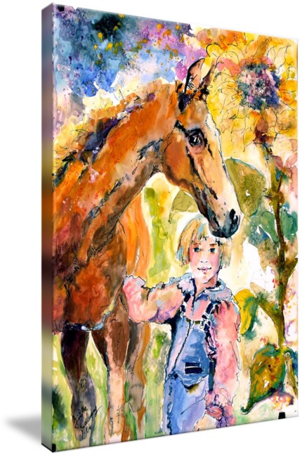 "best Friends Original Watercolor Ink Painting By" - Gallery-wrapped Canvas Art Print 36 X 48 Entitled Best (430x650), Png Download