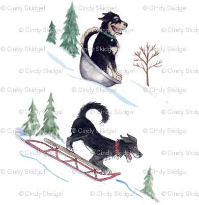 Watercolor Dogs Sledding - T-shirt (400x400), Png Download
