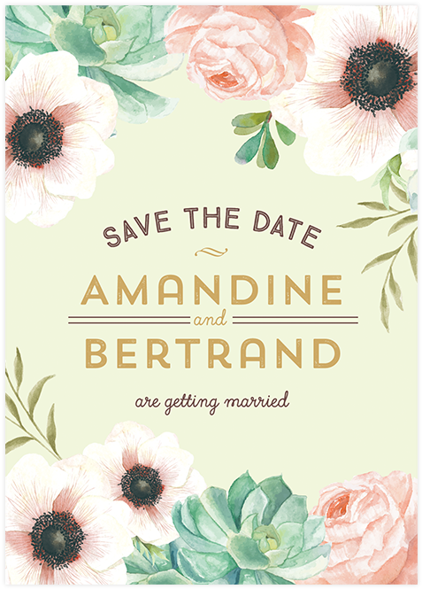 Invitation Mariage Personnalise Fleurs Pink Mint Bouquet - Personalised Botanical Wedding Invitation (700x700), Png Download