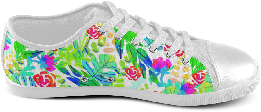 Cute Tropical Watercolor Flowers Women's Canvas Shoes - Slip-on Shoe (1000x1000), Png Download