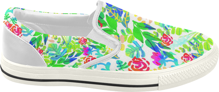 Cute Tropical Watercolor Flowers Women's Slip-on Canvas - Slip-on Shoe (1000x1000), Png Download